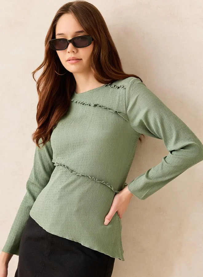 أوجيدر بلوزة محبوكة أخضر بحافة غير متماثلة